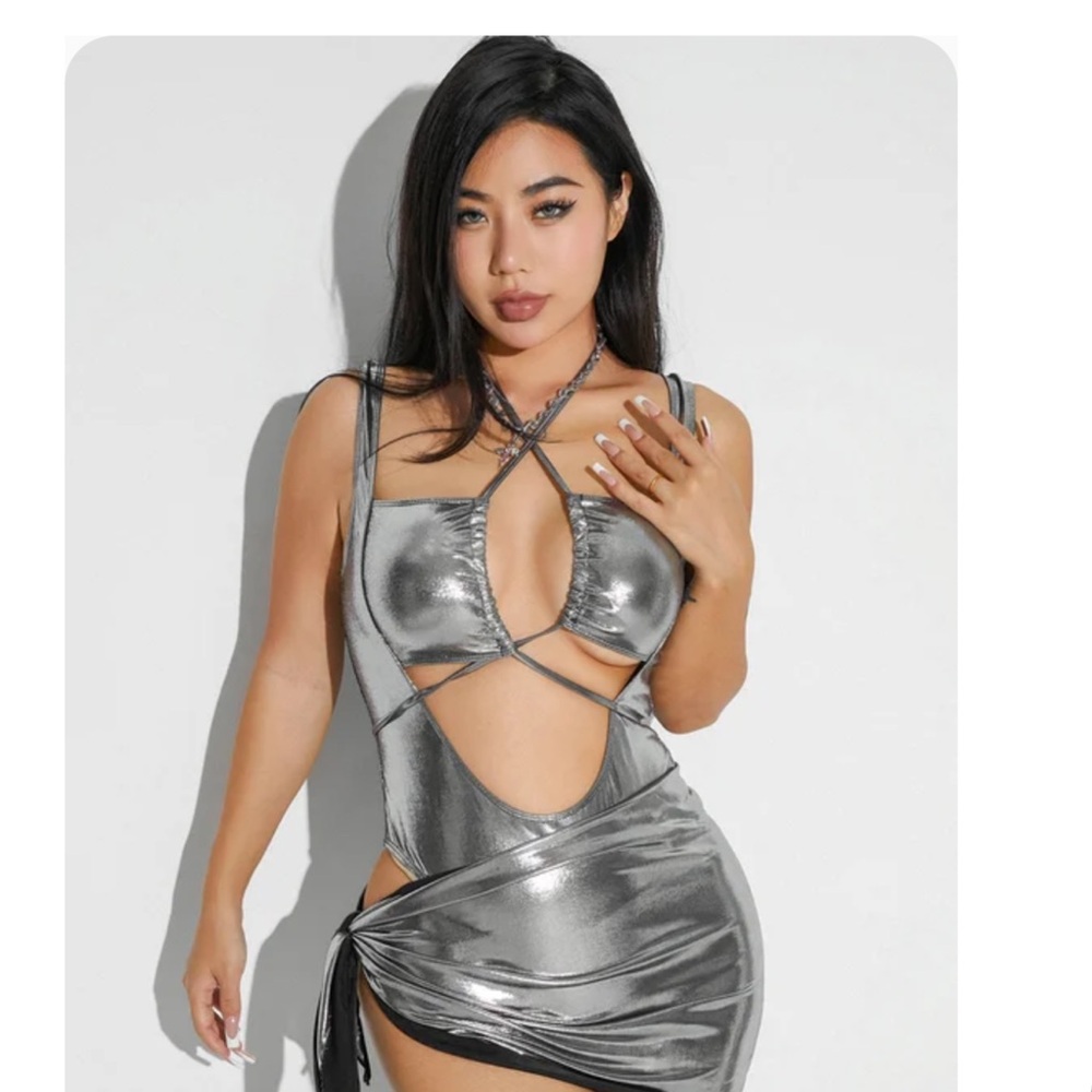 Silver Metallic Cut-Out Dress